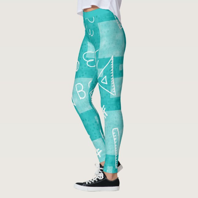 Fun Blue School Teacher Student ABC Leggings (Left)