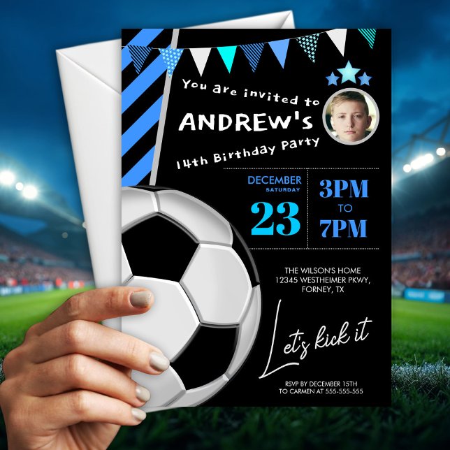 Fun Blue Soccer Birthday Party Invitation (Creator Uploaded)