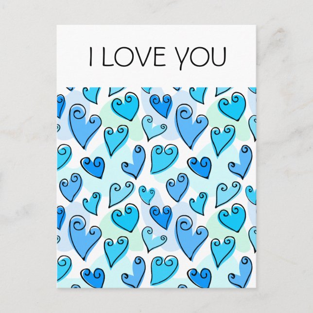 Fun Blue Valentine's hearts Postcard (Front)