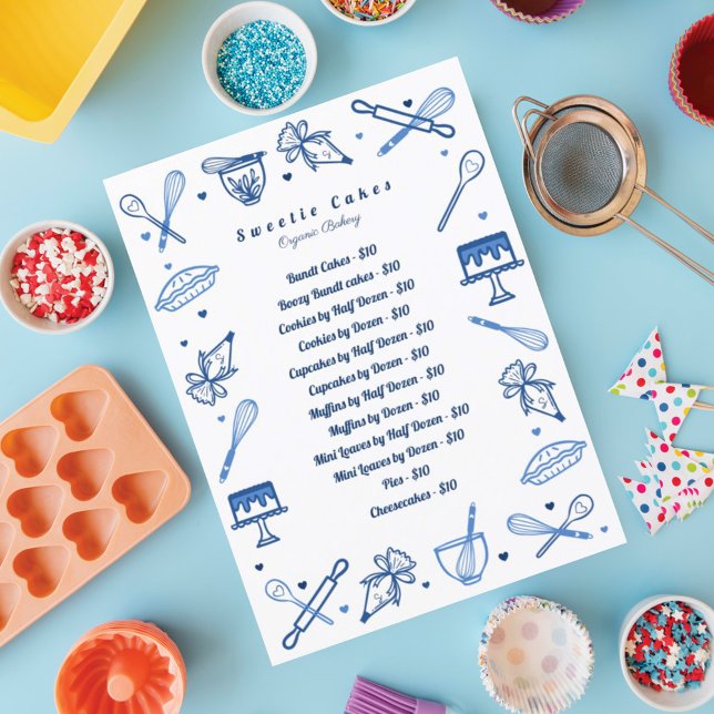 Fun Blue White Baking & Cooking Utensil Price List Menu (Creator Uploaded)