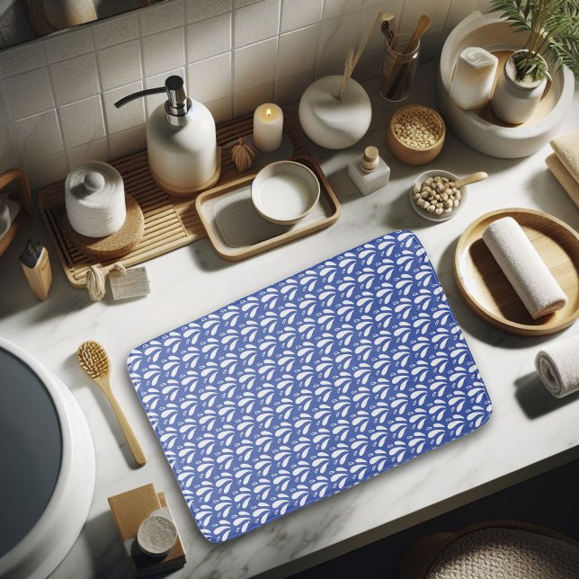 Fun Blue White Minimalist Splash Pattern  Bath Mat (Creator Uploaded)