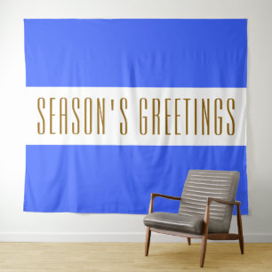 Fun Blue White Stripes Tall SEASON'S GREETINGS Tapestry