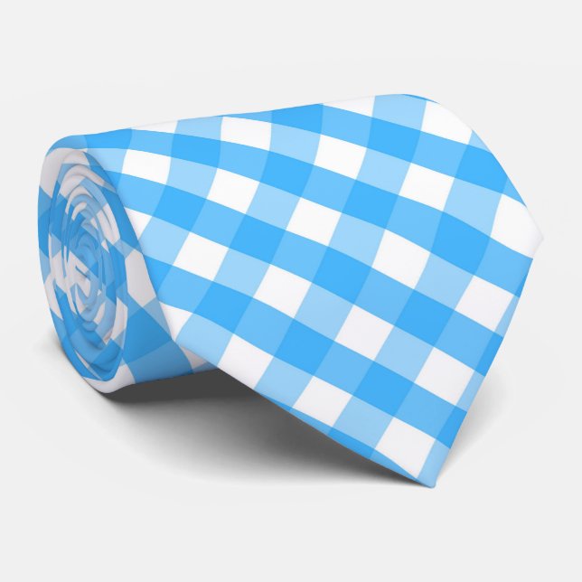 Fun blue white tiled plaid pattern  tie (Rolled)