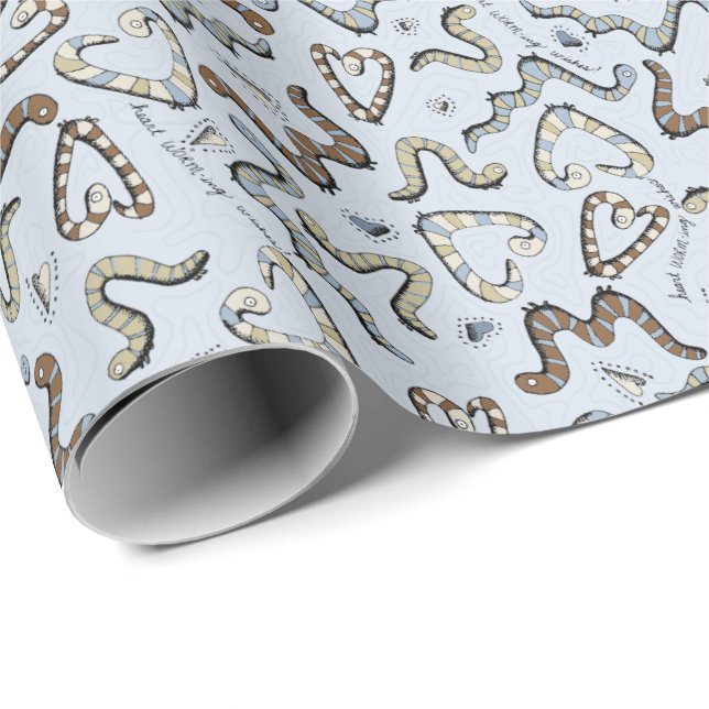 Fun Blue Worms Kids Birthday Wrapping Paper (Roll Corner)