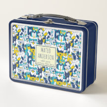 Fun Blue Yellow Dogs Pattern Personalised Name