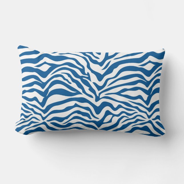 Fun Blue Zebra Stripes Wild Animal Print Lumbar Cushion (Front)