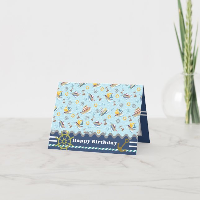 Fun Boats Blue. Birthday Card (Front)