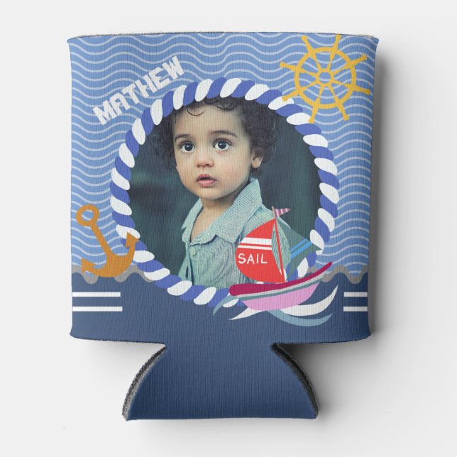 Fun Boats Photo Blue   Can Cooler (Front)