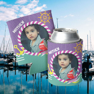 Fun Boats Photo Purple Aqua Can Cooler