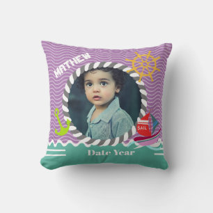 Fun Boats Photo Purple Aqua Cushion