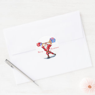 Fun Bodybuilder Santa Claus with Christmas Gifts Classic Round Sticker