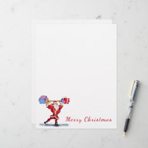 Fun Bodybuilder Santa Claus with Christmas Gifts Custom Letterhead