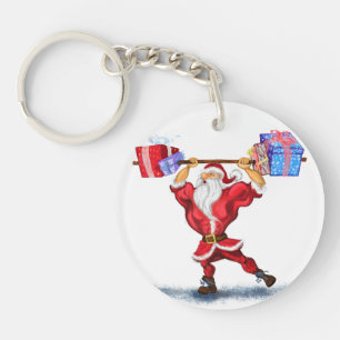 Fun Bodybuilder Santa Claus with Christmas Gifts Key Ring