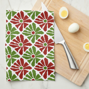 Fun Boho Christmas Hand Drawn Poinsettia Flowers  Tea Towel