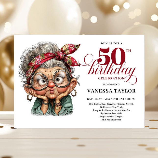 Fun bold 50th birthday woman whimsical invitation (Fun bold 50th birthday woman whimsical invitation)