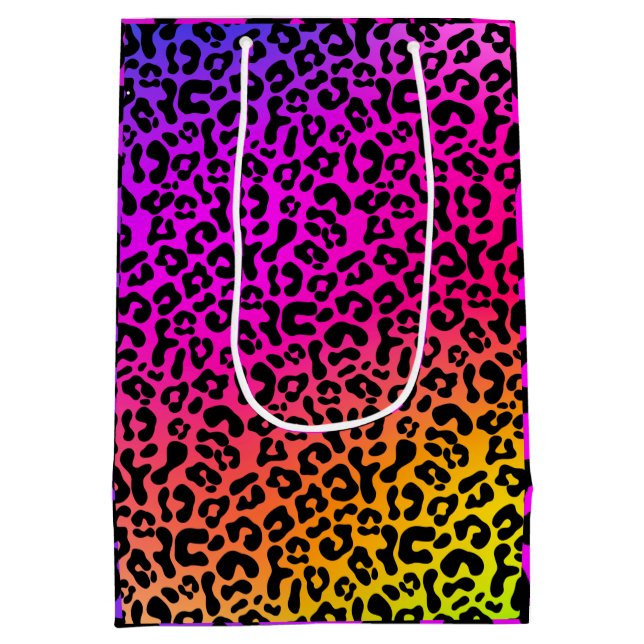 Fun Bold 90s Flashback Rainbow Leopard Print  Medium Gift Bag (Back)