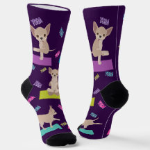 Fun, Bold, and Bright Yoga Chihuahua Crew Socks