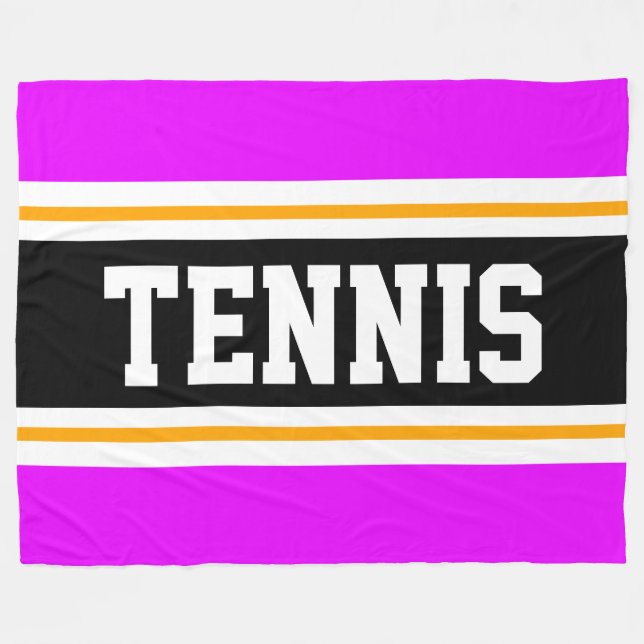Fun Bold Athletic Bright Pink Black TENNIS Stripes Fleece Blanket (Front (Horizontal))