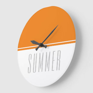 Fun Bold Bright Orange White Slim SUMMER Text Large Clock