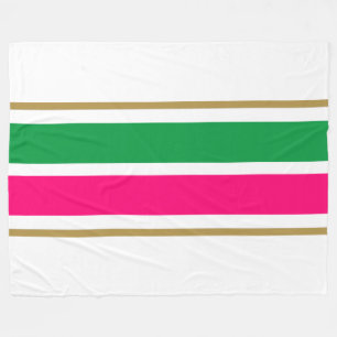 Fun Bold Bright Pink Kelly Green Racing Stripes Fleece Blanket