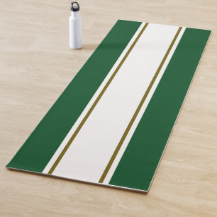 Fun Bold Green White Golden Olive Racing Stripes Yoga Mat