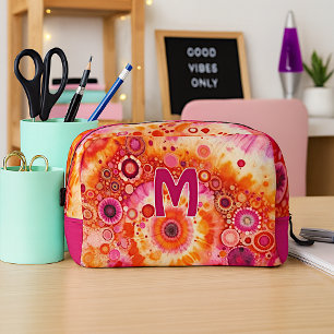 Fun Bold Orange Hot Pink Batik Circles Art Pattern Dopp Kit