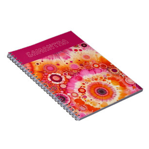 Fun Bold Orange Hot Pink Batik Circles Art Pattern Notebook