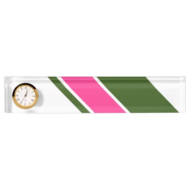 Fun Bold Pink Forest Green Racing Stripes On White Nameplate (Front)