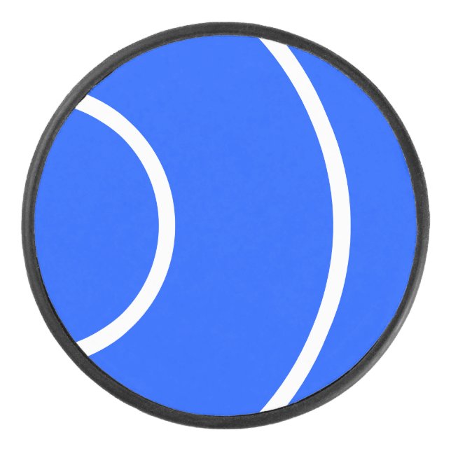 Fun Bold Sporty Bright Blue White Wave Pattern Hockey Puck (Front)