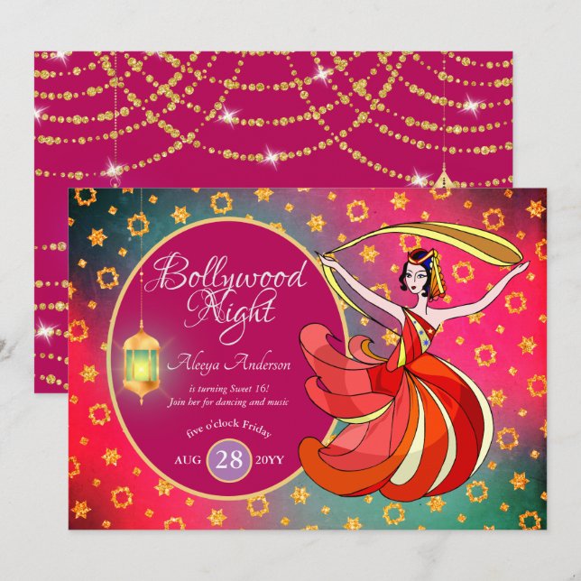 Fun BOLLYWOOD Dance Music Party ANY EVENT Invitation (Front/Back)