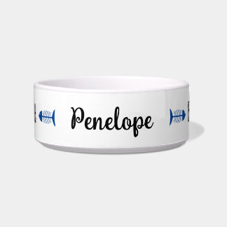 Fun Bone Appetit Pun Personalised Blue & Black Cat Bowl