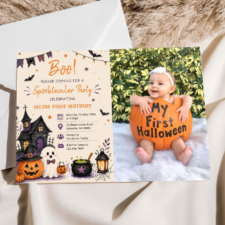 Fun Boo! Spooktacular Halloween Birthday Photo Invitation