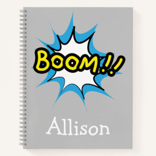 Fun Boom Grey Background Notebook