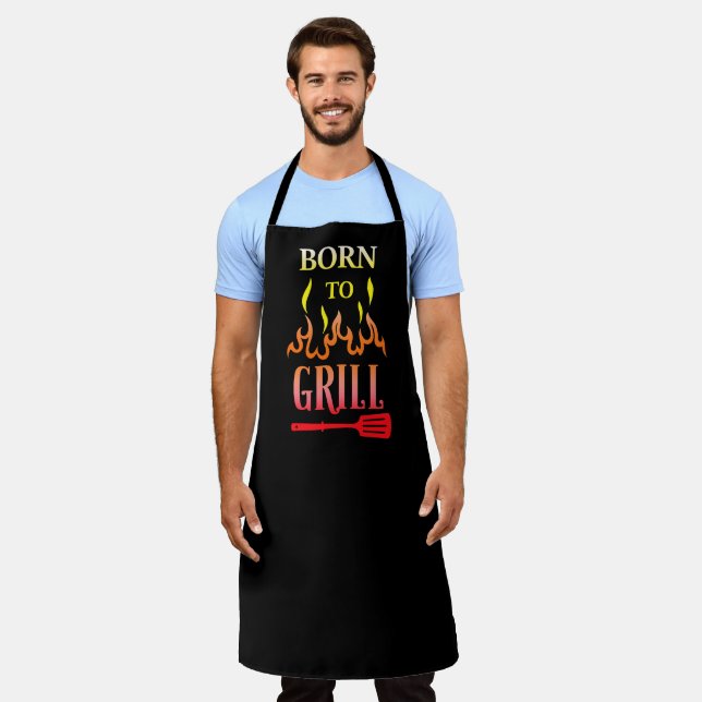Fun Born to Grill Black Grill BBQ Flame Apron (Worn)