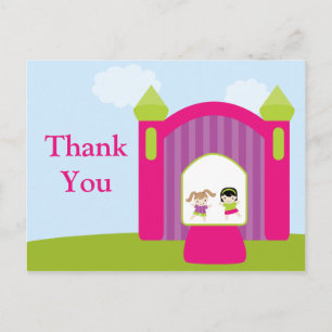 Fun bounce house girls thank you postcard