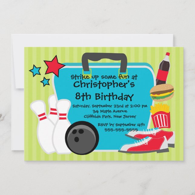 Fun Bowling Boys Birthday Party Invitations (Front)