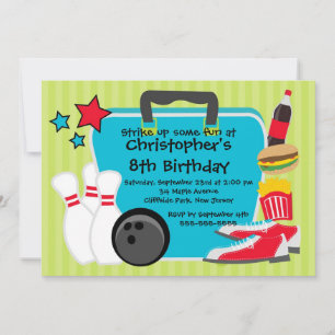 Fun Bowling Boys Birthday Party Invitations