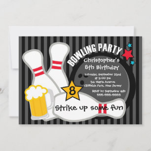 Fun Bowling Boys Birthday Party Invitations