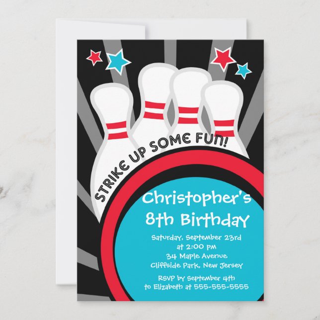 Fun Bowling Boys Birthday Party Invitations (Front)