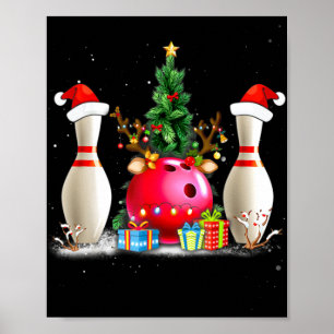 Fun Bowling Christmas Santa Hat Xmas Bowling Lover Poster