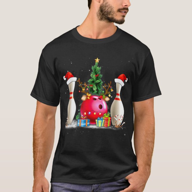 Fun Bowling Christmas Santa Hat Xmas Bowling Lover T-Shirt (Front)