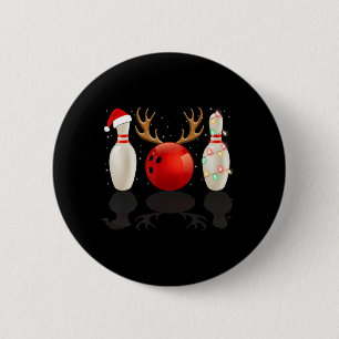 Fun Bowling Christmas Santa Hat Xmas Lights Gift 6 Cm Round Badge