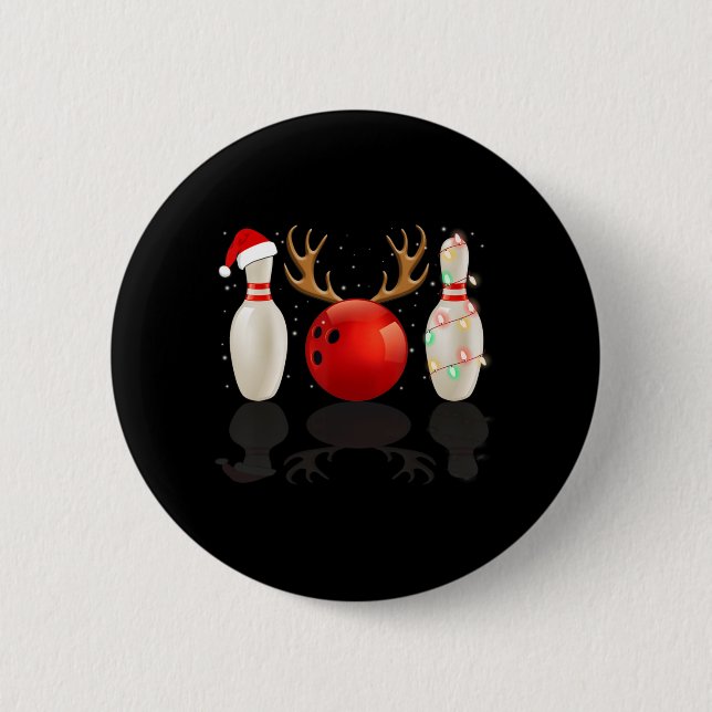 Fun Bowling Christmas  Santa Hat Xmas Lights Gift 6 Cm Round Badge (Front)