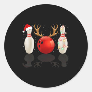Fun Bowling Christmas Santa Hat Xmas Lights Gift Classic Round Sticker