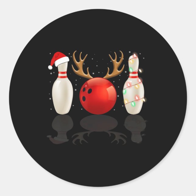 Fun Bowling Christmas  Santa Hat Xmas Lights Gift Classic Round Sticker (Front)
