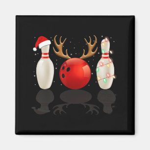 Fun Bowling Christmas  Santa Hat Xmas Lights Gift Magnet