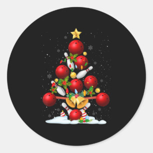 Fun Bowling Christmas Tree Lights Xmas Gifts For M Classic Round Sticker