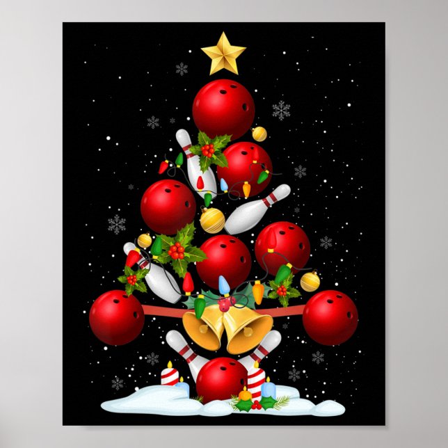 Fun Bowling Christmas Tree Lights Xmas Gifts For M Poster (Front)