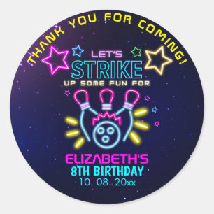 Fun Bowling Neon  Birthday Girl Classic Round Sticker