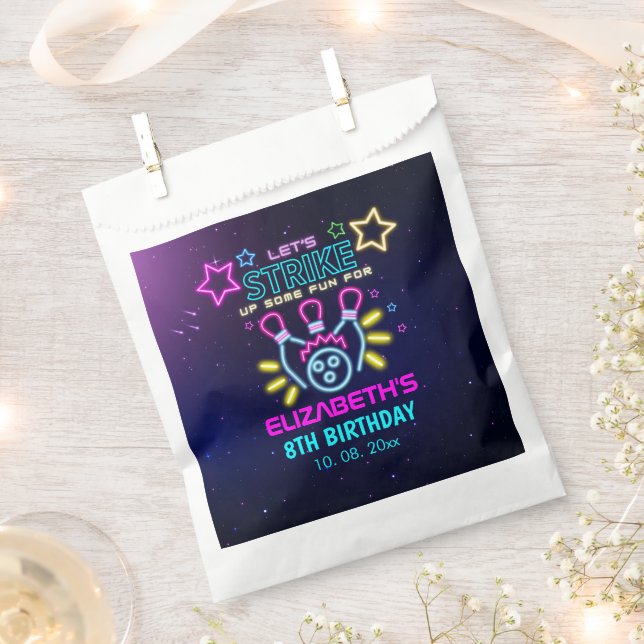 Fun Bowling Neon  Birthday Girl Favour Bags (Clipped)